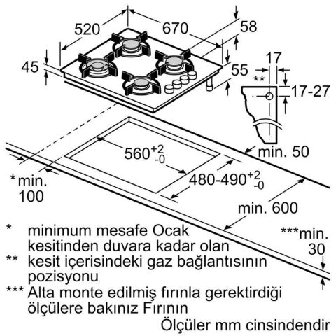 Bosch POH7C9P30O 67 cm Antrasit Gri Cam Ankastre Ocak